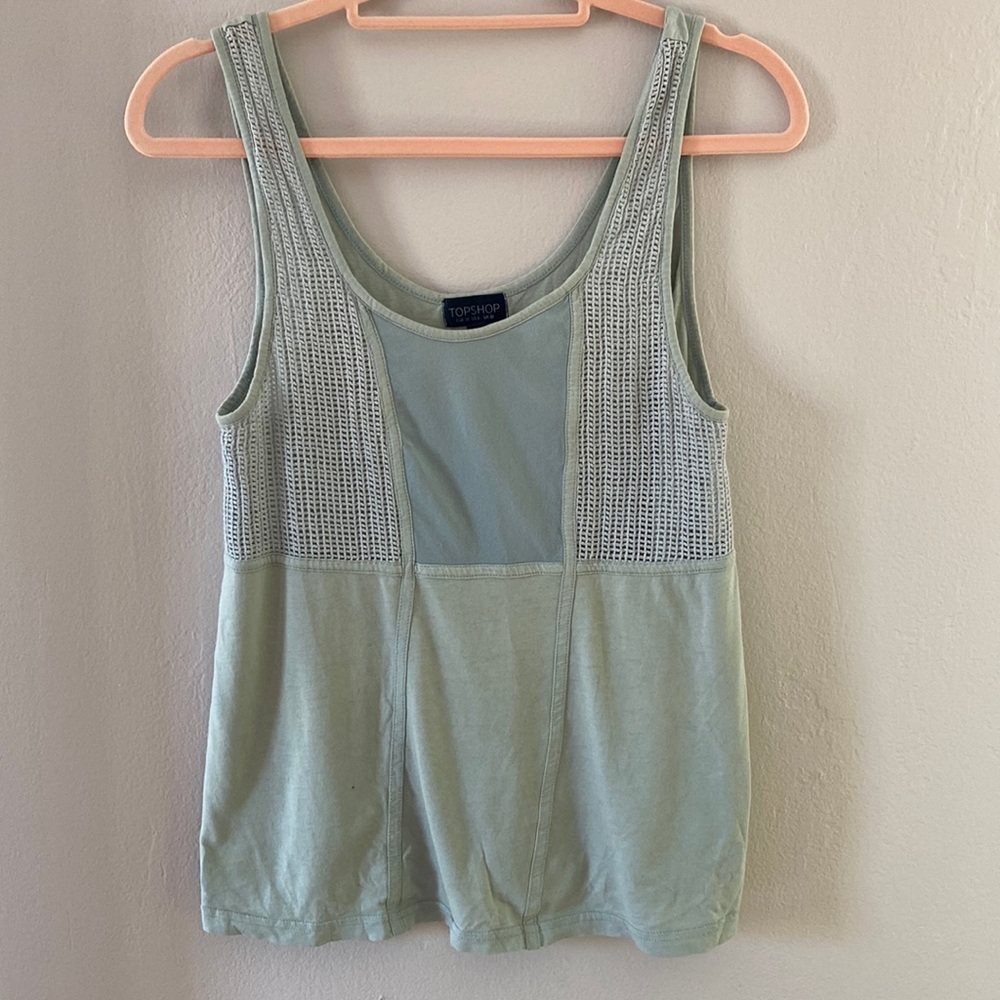 Topshop turquoise sheer and knit tank top